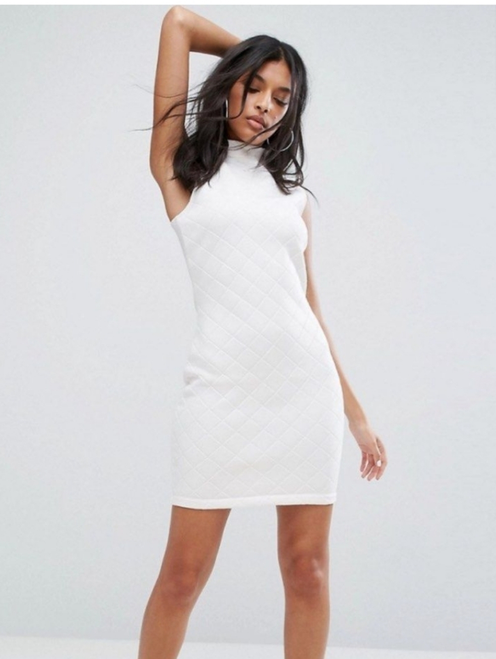 Adidas White Mock Neck Quilted Body Con Dress